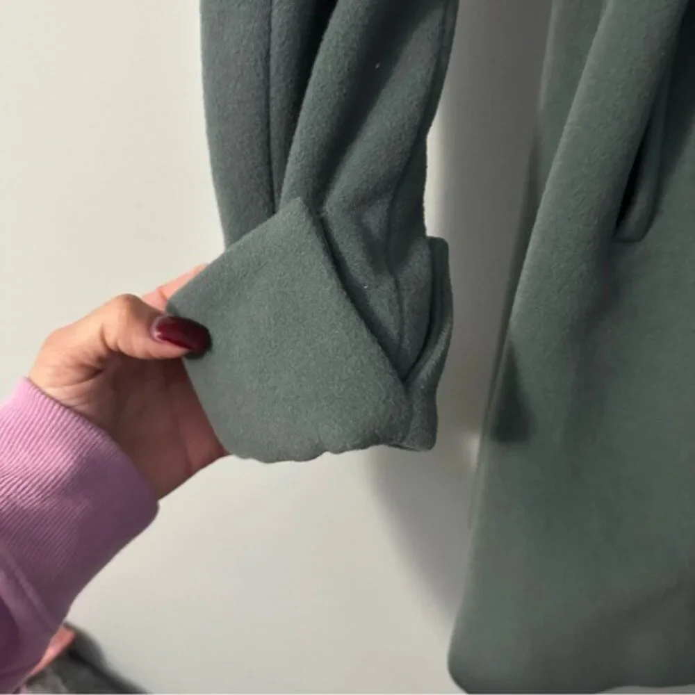 Trina Turk Wool Blend Wrap Coat Green Size 6 Quiet Luxury Forestcore Chic - Picture 7 of 13